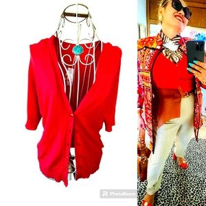 New York & Company Orange Short Sleeves Cardigan Sz M Lightweight Soft Stretch